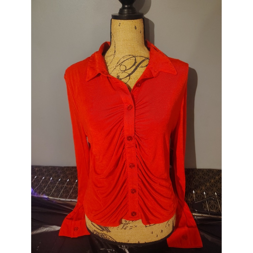 No Boundaries Red Ruched Front Button Down Long Sleeve Top XXL 2XG